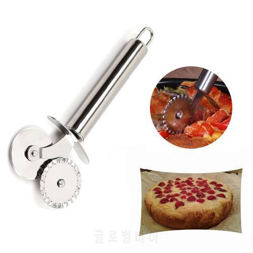 Stainless Steel Double Roller Pizza Knife Cutter Pastry Pasta Dough Crimper Round Hob Lace Wheel Kitchen Tools