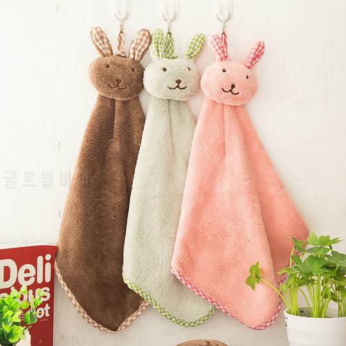 Hand Towel Plush Hanging Kitchen Bathroom Cute Cartoon Animal Thick Soft Cloth Wipe Towel Cotton Dish Washing Quick-dry