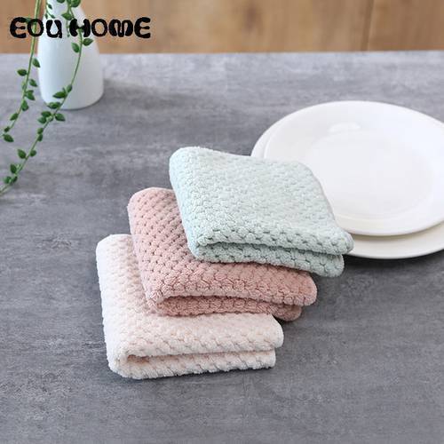 4Pce/set Kitchen Coral Fleece Cleaning Cloths Thicken Double Dish Towel Coral Velvet Super Absorbent Lint-Free Cloth Dishcloths