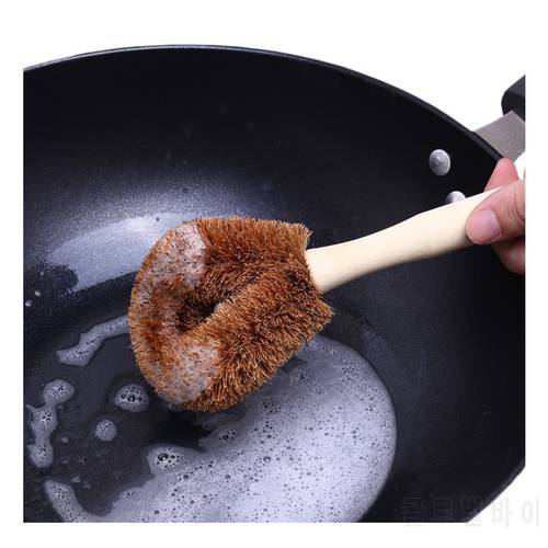 RSCHEF Natural coconut brown non-stick oil long handle pot brush Dish washing oil cleaning brush Can hang type brush