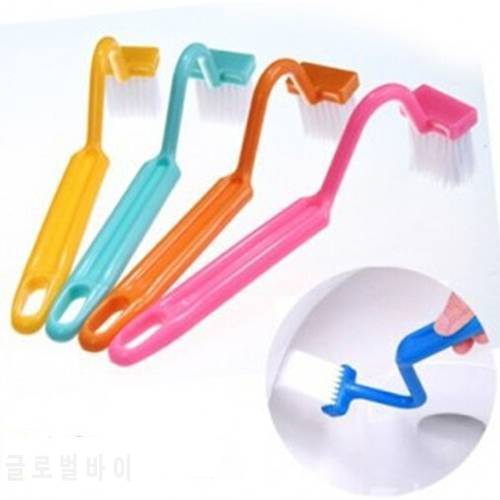 1PC Portable Toilet Brush Scrubber V-type Cleaner Clean Brush Bent Bowl Handle Random Color OK 0158