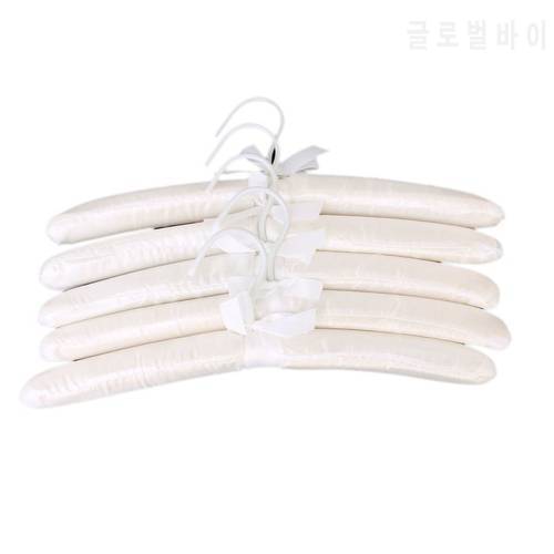 5PCS/Pack High Quality Sponge Silk Satin Cloth Hangers White Clothes Hanger Holder Storage Rack