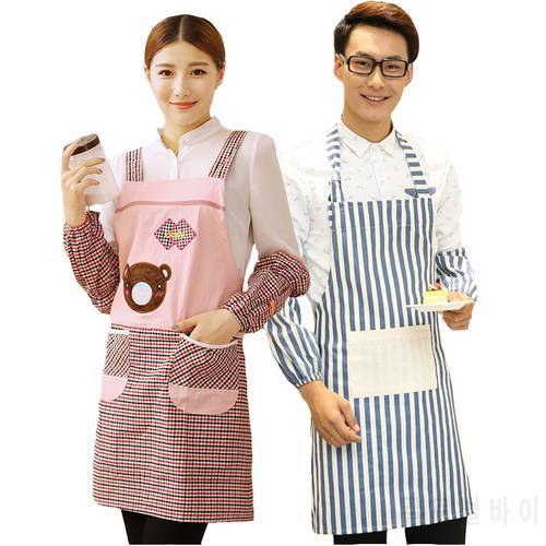 Cotton Kitchen Apron With Arm Sleeves Adult Women Men Couple Household Work Wear Oil-proof Gown
