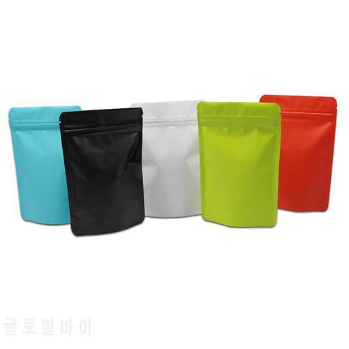 100Pcs Stand Up Colored Matte Pure Aluminum Foil Zip Lock Bag Heat Seal Valve Doypack Mylar Coffee Powder Packaging Zip Bags
