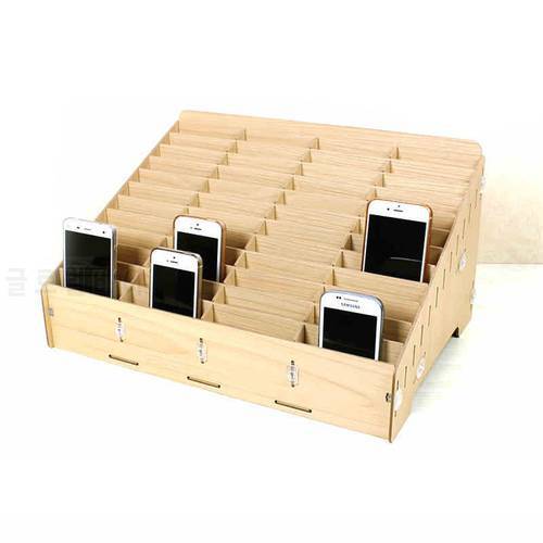 Wooden mobile phone management storage box creative desktop office meeting finishing grid multi cell phone rack shop display