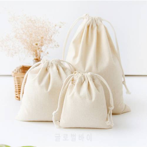 New Cotton Linen Gift Bag Travel Drawstring Storage Bags Sundries Small Beam Rope Pouches Handmade Candy Bag