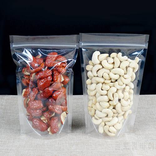 50Pcs/ Lot 14*20cm Stand-Up Clear Poly Heat Seal Zip Lock Pack Bags For Food Coffee Storage Doypack Zipper Packaging Pouches