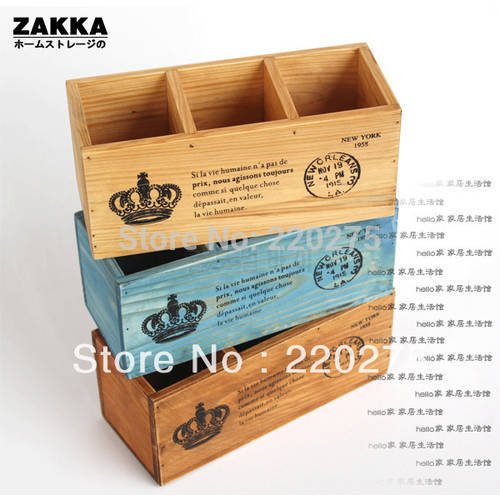 Zakka vintage wool solid wood 3 fps pen remote control box storage box wooden box three-color