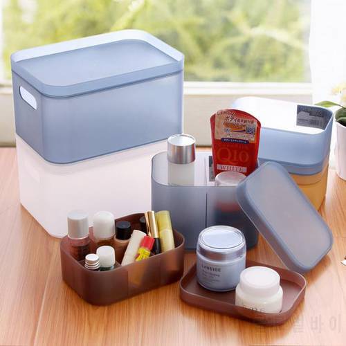 Thick Plastic Storage Box with Cover Cosmetic Makeup Organizer Sundries Plastic Box Creative Organizador De Maquiagem 4 PCS/Set