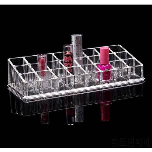 Transparent rectangle 24pcs small nail polish display,cosmetic lipstick organizer,plastic makeup display tray