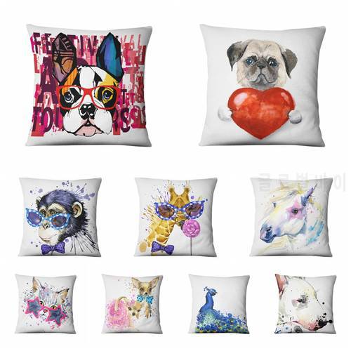 Cushion Decorative Pillows Watercolor Animals Print Pillowcase Home Decor Sofa Throw Pillow Almofadas Decorativas