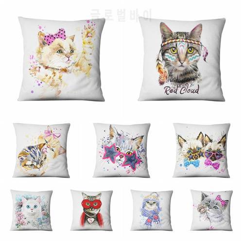 Lovely Cats Printed Pillowcase Flax Linen Cushion Decorative Pillow Home Decor Sofa Throw Pillows Almofadas Para 17*17