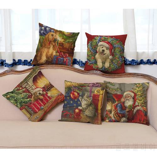 Christmas Decorative Pillows Dog Cosplay Santa Claus 3D Print Celebrition Xmas Gift Sofa Throw Pillows Car Back Cushions 45x45cm
