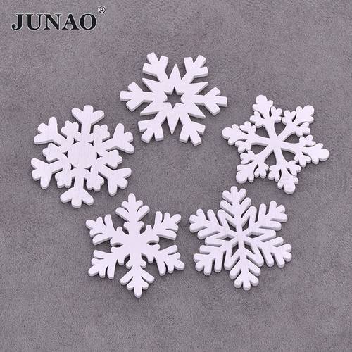 JUNAO 20pcs 35mm White Wood Snowflakes Christmas Decoration for Home Xmas Tree Ornaments Pendants Hanging New Year Decorations