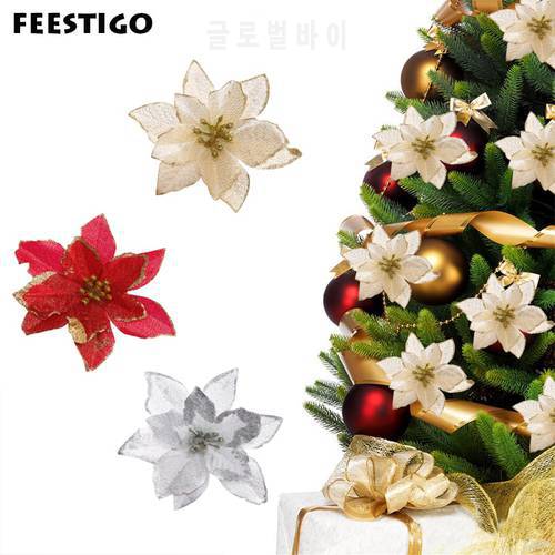 13cm 30PCS Christmas Tree Ornaments Artificial Glitter Flowers Christmas Decoration for Home New Year Products Navidad