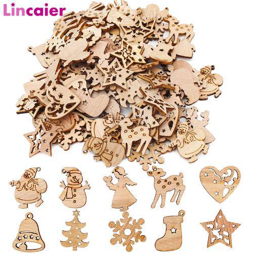 50pcs Wooden 2022 Christmas Decorations Tree Ornaments Santa Claus Snowman Deer Xmas Party Decoration for Home New Year Gift