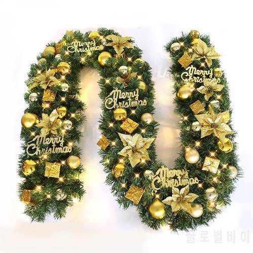 2017 New Green Christmas Garland Wreath Xmas Home Party Christmas Decoration Pine Tree Rattan Hanging Ornaments 260*25cm