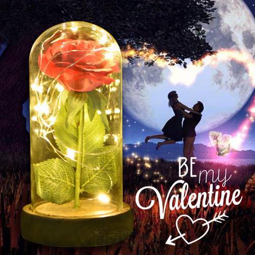 Valentine Beauty and The Beast Artificial Flowers Eternal Rose In Glass Dome with Led Light Romantic Mother&39 Day Gifts for Women