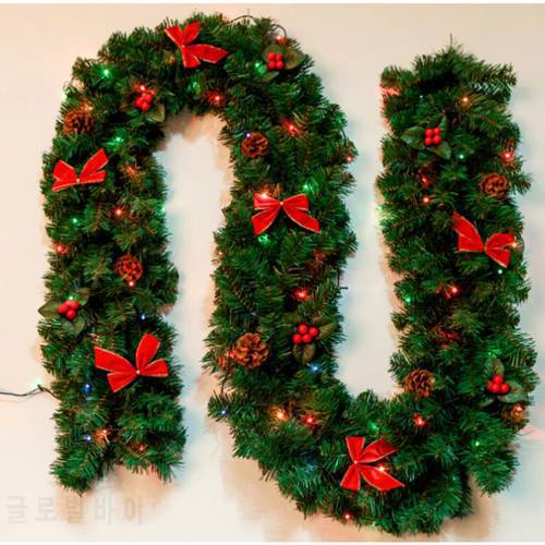 2.7m Christmas garland green Christmas rattan with bows and lights Christmas decoration supplies Christmas decorations for home