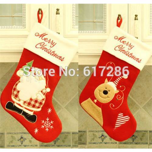 Free shipping 2pcs/lot New Santa Claus and Reindeer Christmas Stocking 18