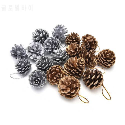 9PC New Year Tree Pine Cones Pinecone Hanging Ball Xmas Holiday Party Decor Ornament For Home Festival Supplies 2 Color