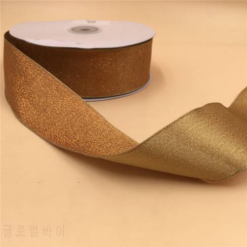 1.5 Inch X 25yards Wired golden metallic ribbon with two tone gold lurex for gift box wrapping N2226