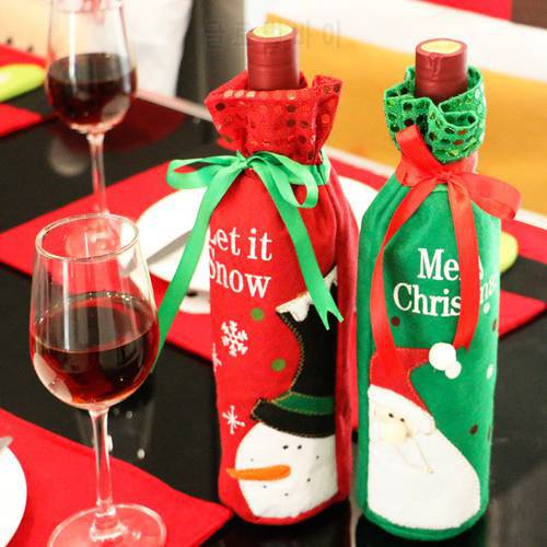 1Pcs Christmas Decoration Supplies Red Wine Bottle Cover Nonwovens Navidad Decoracion Wine Bottle Bag New Year Design Ornaments