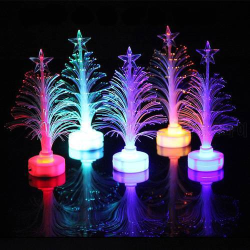 1pc Mini Fiber Flashing Christmas Tree Night Light Decoration Colorful Changing LED Glowing Table Decoration Neon Creative Gift