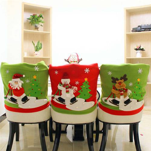 Skidding Santa Claus Christmas Chair Cover Set Skiing Style Event Xmas Party Christmas Hat For Chair Dinner Chairs Corving Set