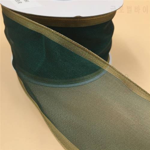 N2091 63mm Christmas Green metallic ribbon for gift packaging wired edge ribbon 25yards roll