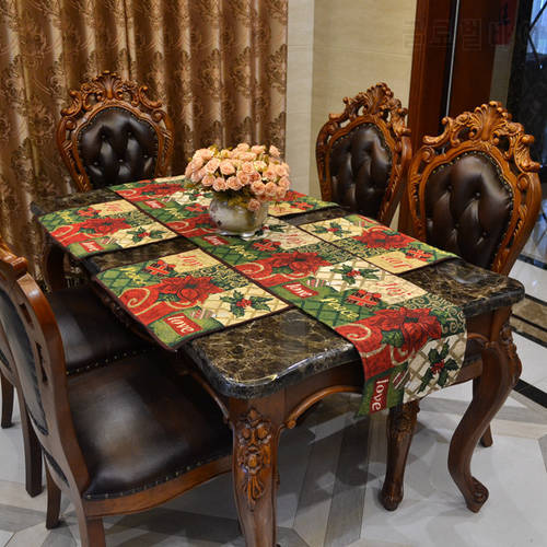 The new yarn - dyed polyester cotton jacquard Christmas series table flag tablecloths - Christmas safflower