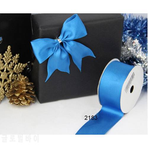 38MM X 25yards wired edged double face satin ribbon solid blue for gift box packing N2183