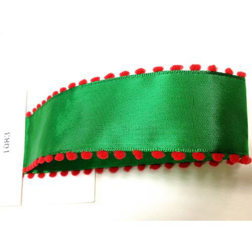 38mm X 25yards Red Floss Dots Edges Wired Emerald Green Satin Ribbon. Gift Bow,Wedding,Cake Wrap,Tree Decoration,Wreath N1083