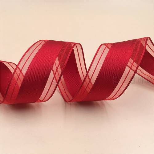 38MM X 25yards wired grosgrain ribbon with red striped edges for gift box wrapping,decoration N2214