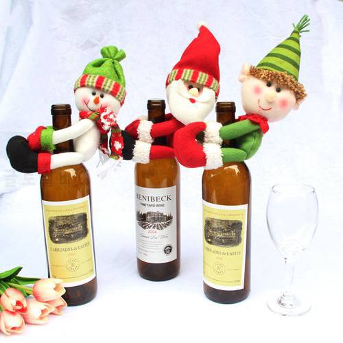 Gifts Christmas new year party home hotel dinner decoration red wine bottle hold ornament cover clothes Santa Claus snowman