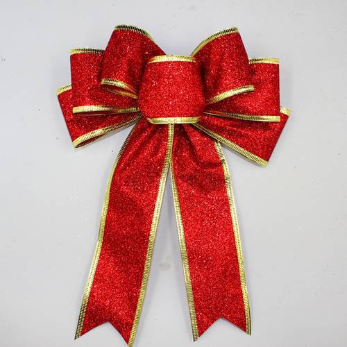 3 Color 25cm Red Silver Gold Sparkling Glitter Christmas Ribbon Bow Christmas Tree Decoration Handmade Christmas Ornament
