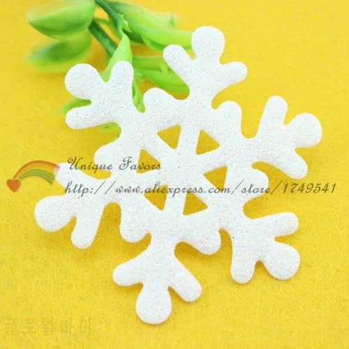 100pcs BIG 63mm Glitter White Snowflakes Appliques Pre-cut Felt Fabric Snow Flakes Patches for Christmas Decor,Winter Party