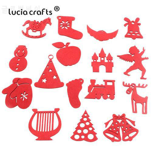 Lucia crafts 12pcs/lot 5-10cm Random Christmas Styles Red Felt Cloth X&39mas Gift DIY Art Decoration Materials B1305