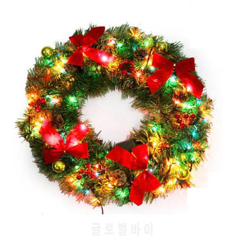 50cm Christmas Decoration Wreath With Colorful Lamp and Bow Christmas Decorations For Home Super Market Best Festival Ornament