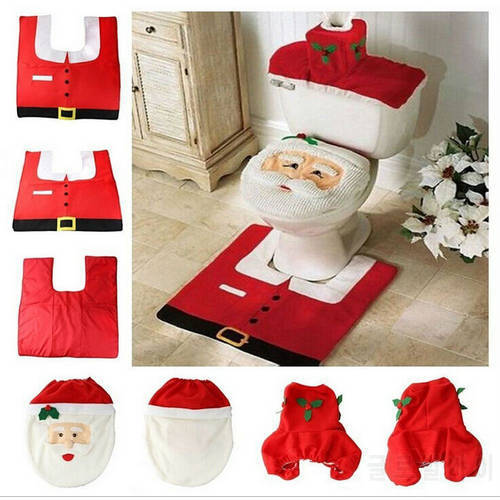 Santa Claus Merry Christmas Toilet Seat Cover set Navidad Rug Bathroom Set Christmas Decoration gift factory price LW0043