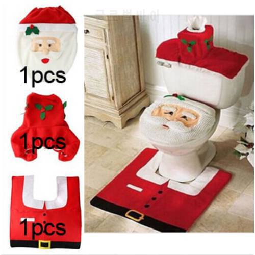 2016 Gift New Fancy Santa Toilet Seat Cover and Rug Bathroom Set Contour Rug Christmas Decorations For Natal Navidad Decoracion