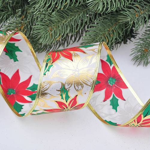 5cm Width 200cm Length White Color With Flower Printings Ribbon Christmas Tree Ribbons Party Decoration Supply
