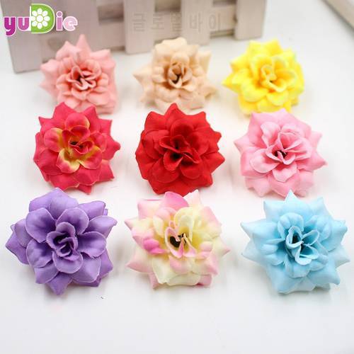 20pcs/lot 4cm Artificial Rose Flowers Heads Handmade Mini Silk DIY Gift Scrapbooking Flower Kiss Wedding Decorative Craft Fake