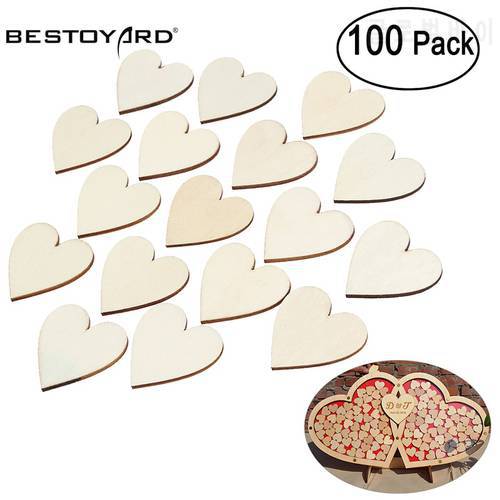 BESTOYARD 100/50pcs Blank Heart Wood Slices Discs Wood Heart Love Blank Unfinished Natural Crafts Supplies Wedding Ornaments