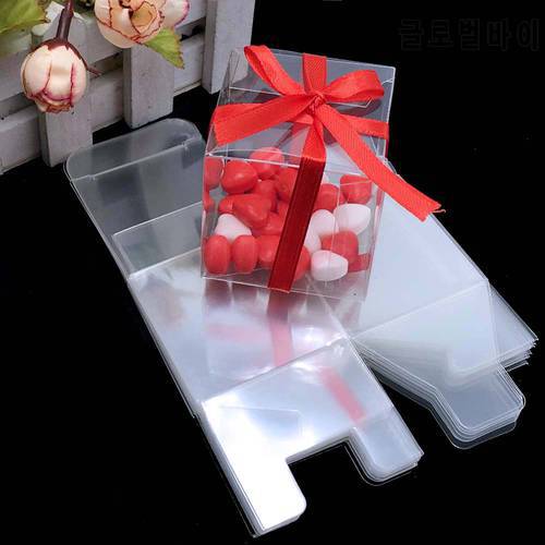 50Pieces/lot Clear Square Wedding Favor Gift Box PVC Transparent Party Candy Bags Chocolate Boxes 5x5x5cm caja de dulces