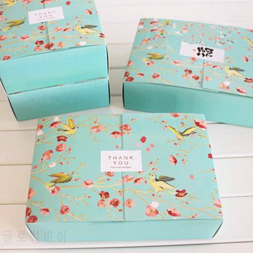 Free shipping big blue flower birds decoration bakery package dessert candy cookie cake packing box gift boxes supply favors