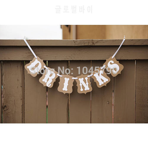 Free Shipping 1 X Handmade DRINKS Bunting Banner Wedding Photo Booth Props Birthday Party Photography Decoration