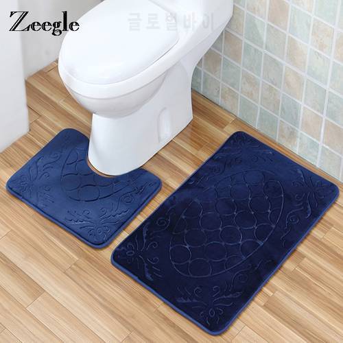 Zeegle 3D Embossed Bathroom Bath Mat Set Flannel Toilet Rugs Flannel Toilet Floor Mats Absorbent Bathroom Carpet Shower Room Mat