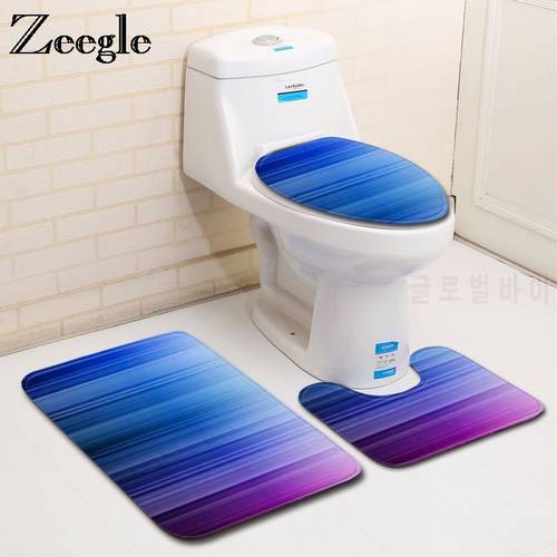 Zeegle 3Pcs/set Bathroom Mat Set Toilet Rug Color Painted Bathroom Carpets Set Anti Slip Shower Room Mats Flannel Bath Mat Set