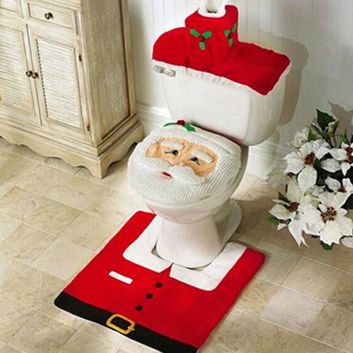 2/3PCS 2021 Christmas Santa Toilet Seat Cover Anti-Slip Bathroom Mat Toliet Rug Christmas Decoration for Home New Year Mat